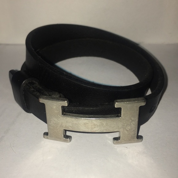 Hermes Jewelry - Hermès Wrap Bracelet Unisex black leather/silver H